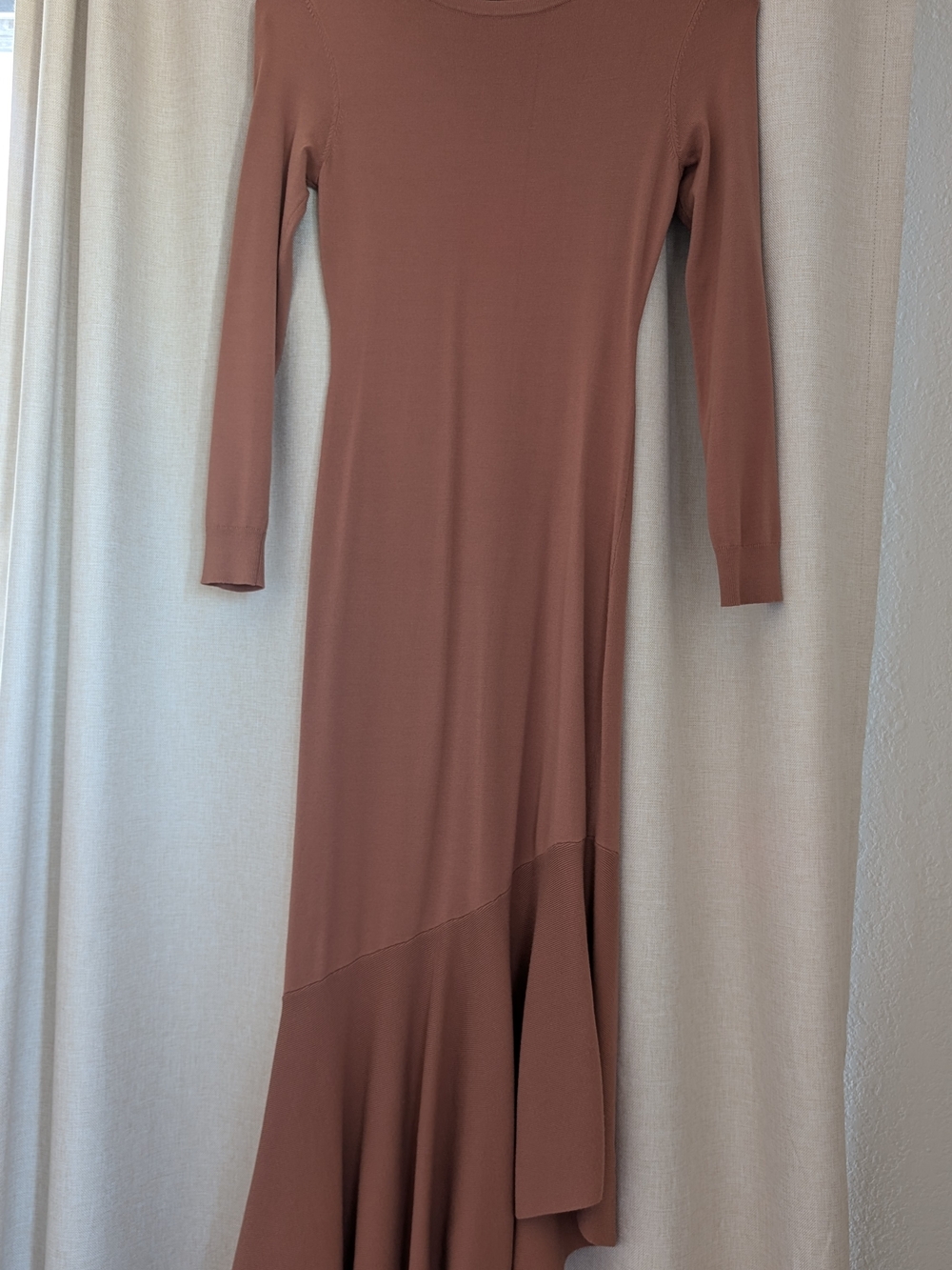 Halogen Long-Sleeve Asymmetrical Flare Dress in Mauve